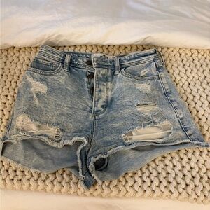 Hollister Light Blue Distressed Denim Shorts